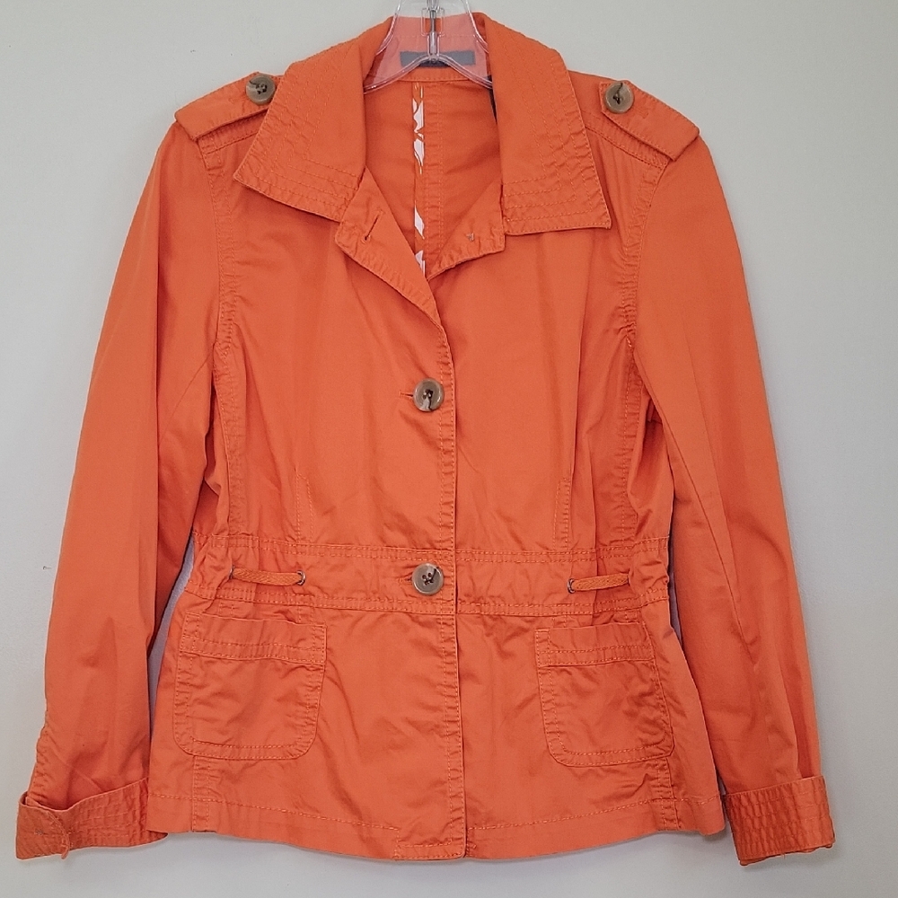 Liz Claiborne Button Front Jacket Cinch Waist Front‎ Pockets Orange Woman's Med